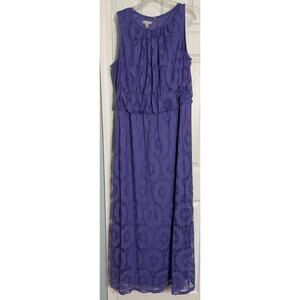 Dressbarn Purple Lace Maxi Dress, Sleeveless, Stretch Waist, Size 16